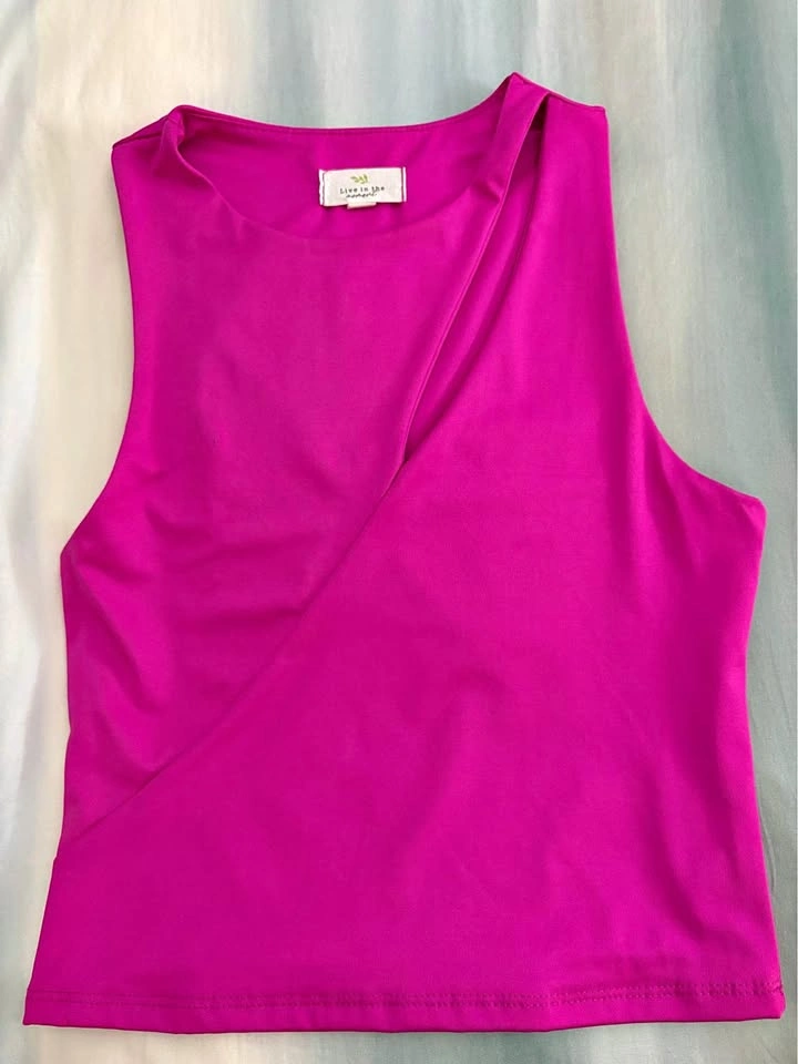 Live in the Moment Magenta Pink Cutout Wrap Tank Top Crop Size M