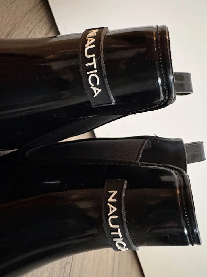 Nautica Black Chelsea Ankle Rain Boots Glossy Waterproof Booties - photo 3