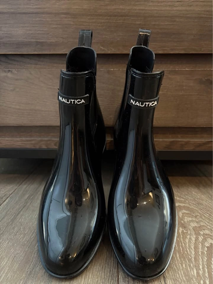Nautica Black Chelsea Ankle Rain Boots Glossy Waterproof Booties - photo 4