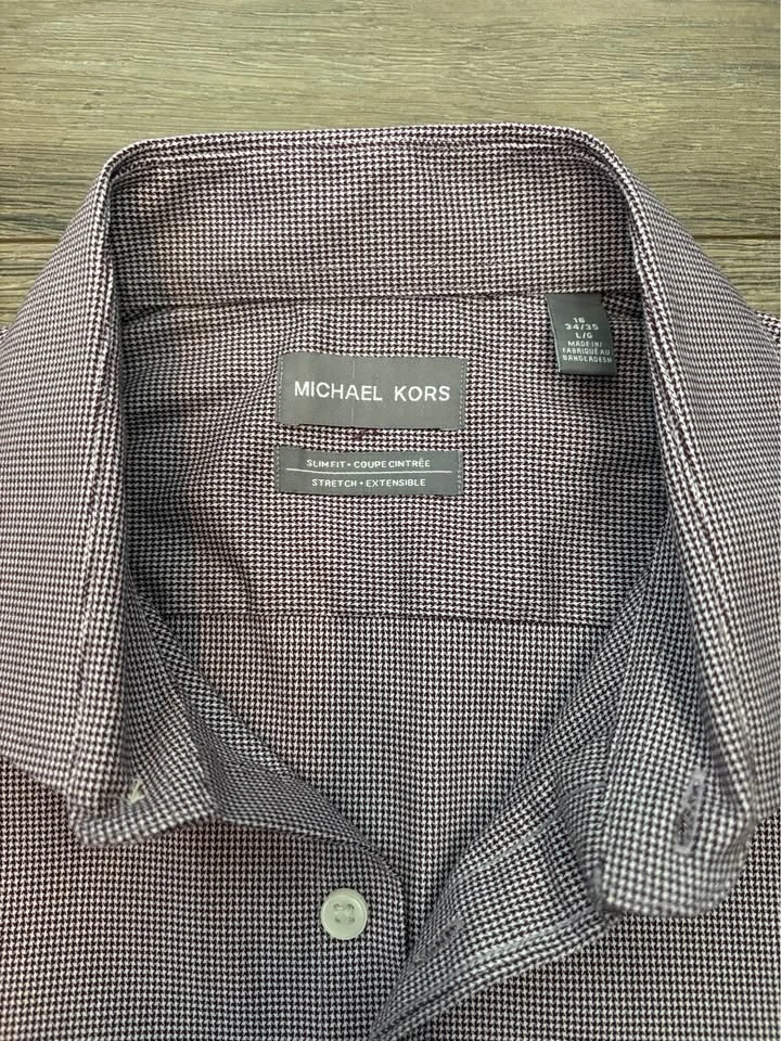 Michael Kors Slim Fit Burgundy Check Dress Shirt Men's Large - photo 3