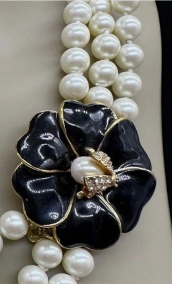 Chanel Inspired Triple Row Brillant Pearl Ladybug Necklace - photo 2