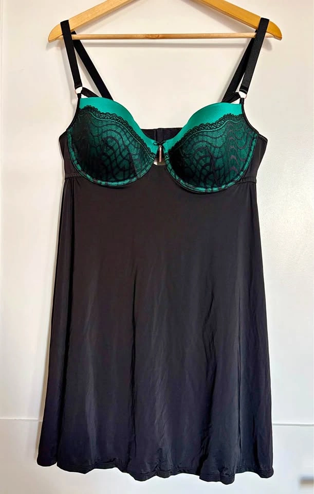 Ashley Graham Black Green Babydoll Lingerie Dress Size 1X