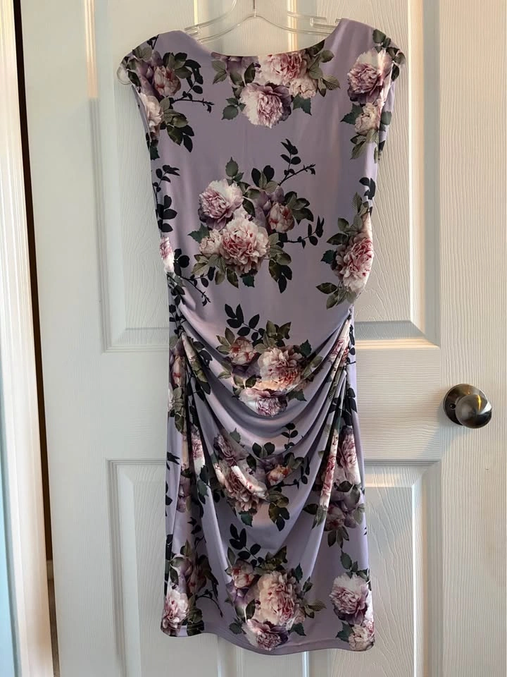 Le Chateau Floral Ruched Midi Dress Mauve Pink Cocktail Sheath S - photo 2