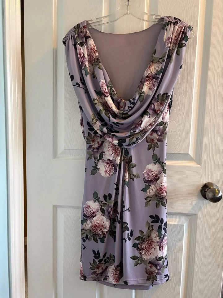 Le Chateau Floral Ruched Midi Dress Mauve Pink Cocktail Sheath S - photo 3