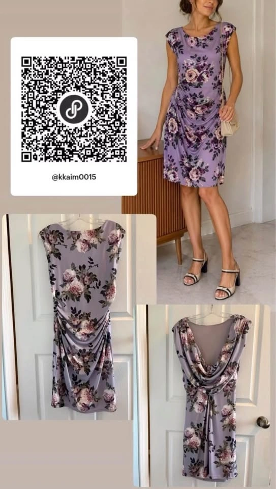 Le Chateau Floral Ruched Midi Dress Mauve Pink Cocktail Sheath S - photo 5