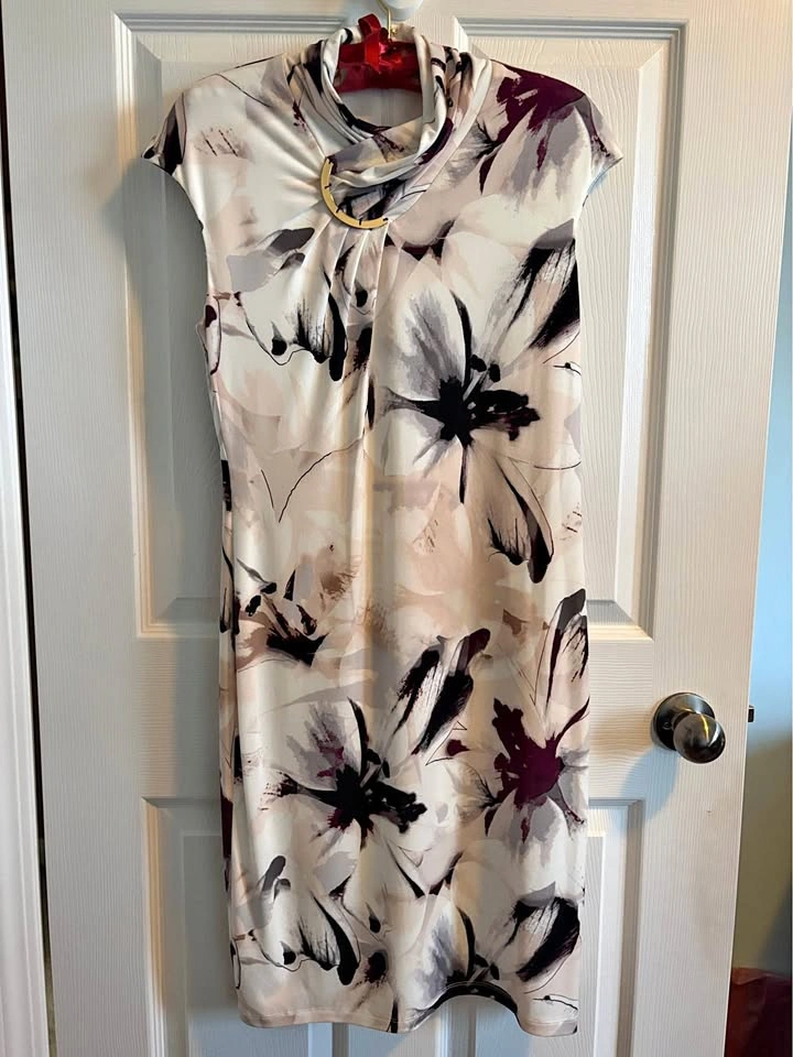 Calvin Klein Floral High Neck Sheath Dress Arc Hardware Size Sma