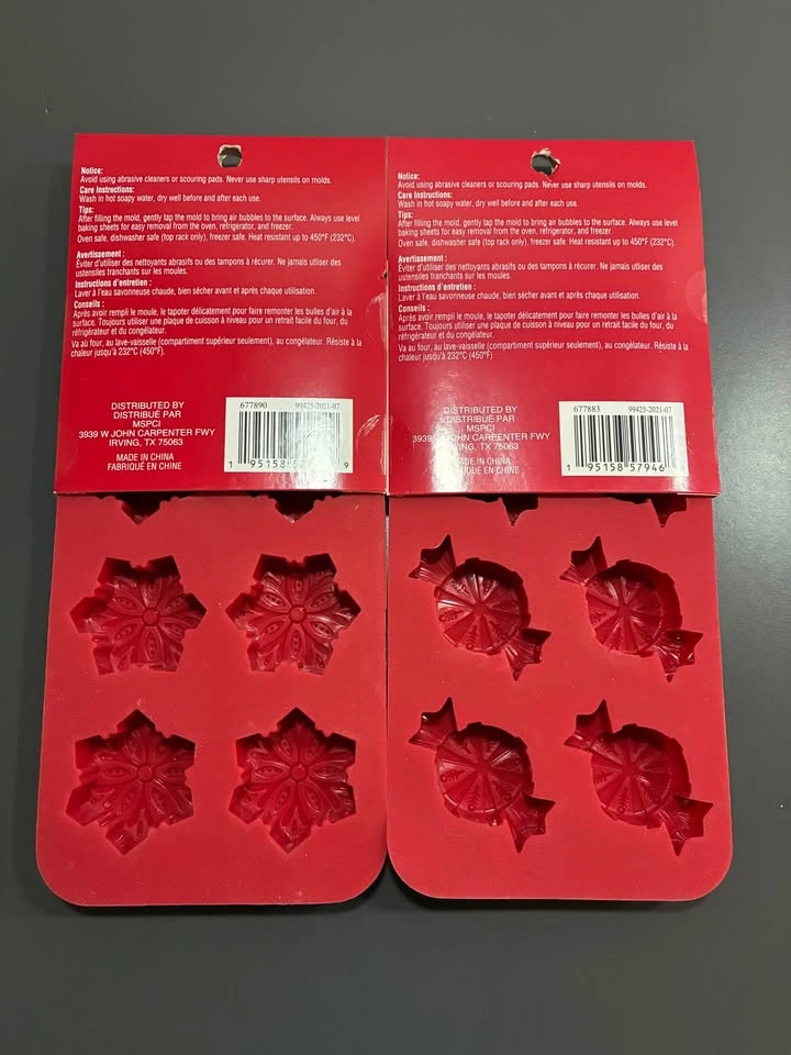 2 Red Candy Molds (Snowflake & Candy Wrapper Designs) - Unused - photo 2