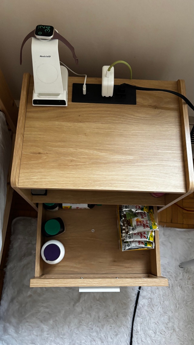Modern Bedside Table Nightstand with Rattan Drawer - photo 3