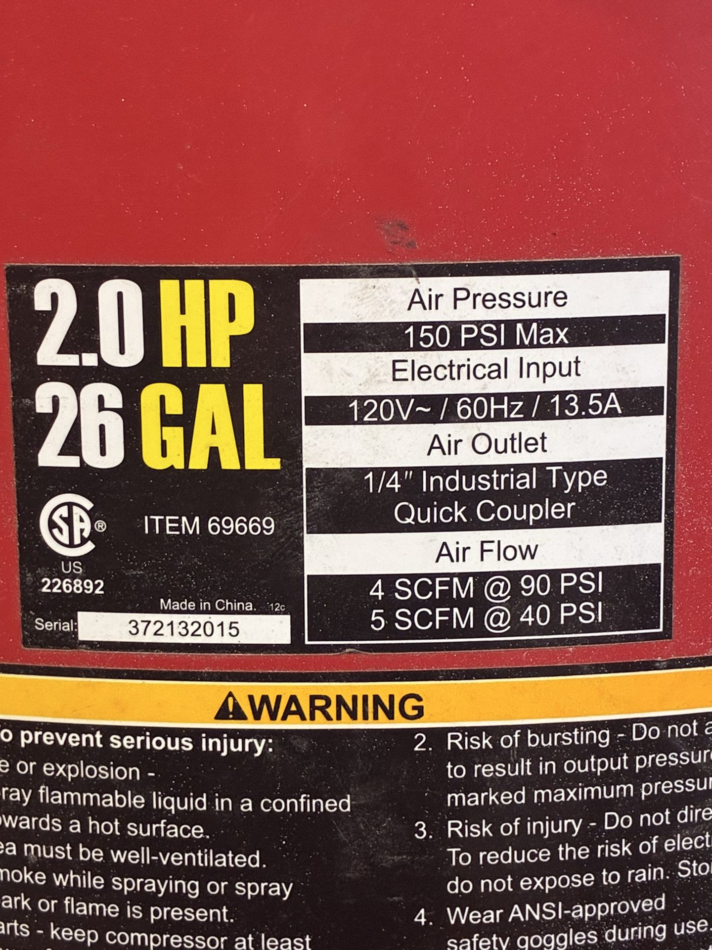 26 Gallon Compressor - photo 2