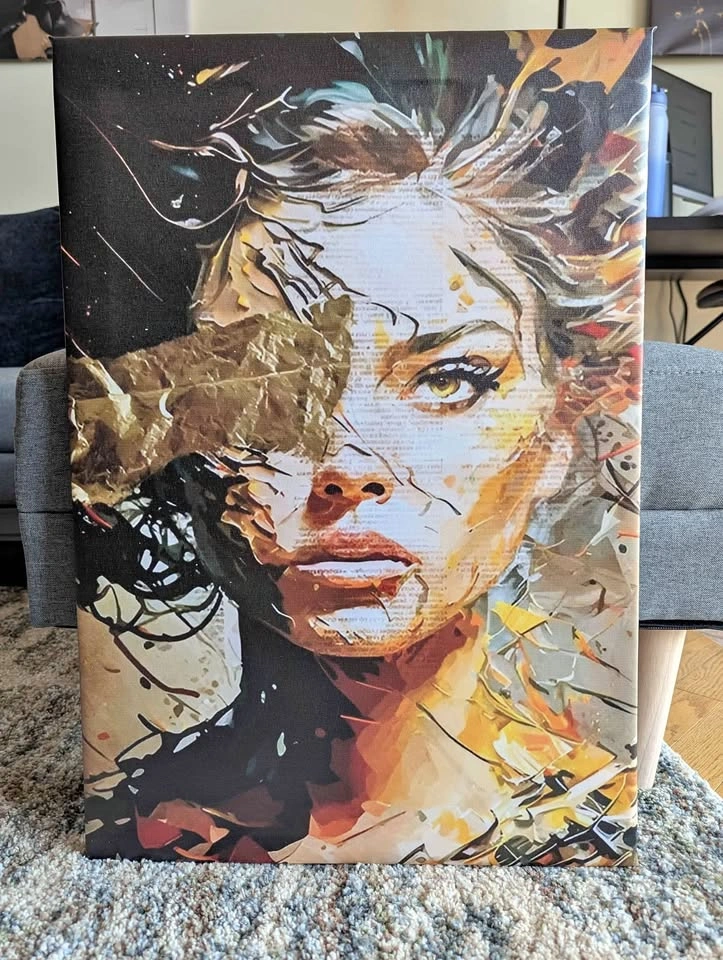 Framed Abstract Golden Portrait Canvas Art (18" x 28")