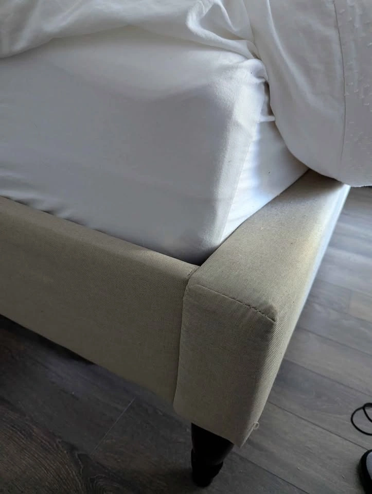 Beige Upholstered Queen Bedframe - photo 3