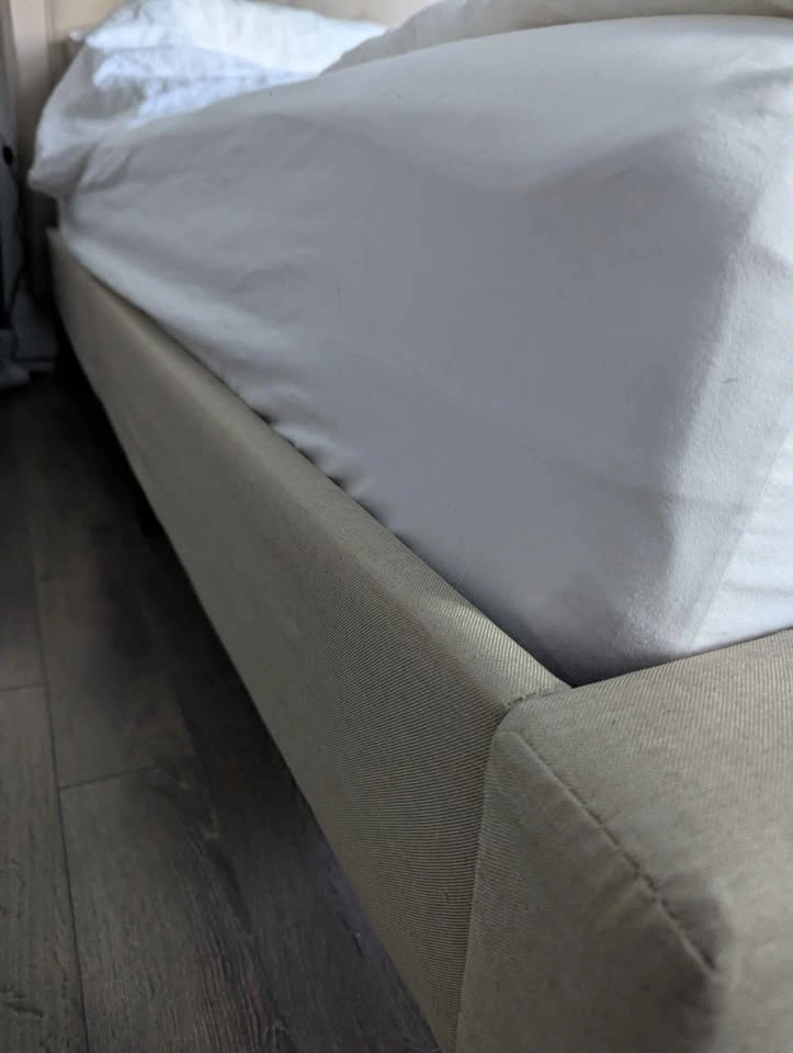 Beige Upholstered Queen Bedframe - photo 4