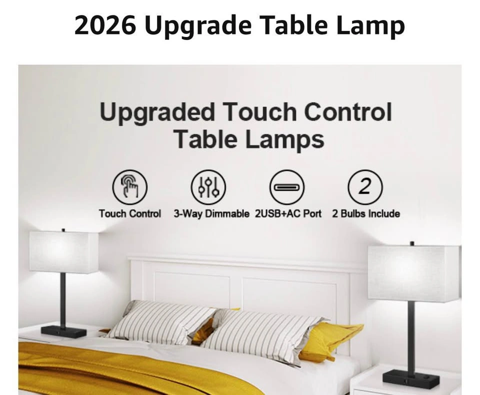 Set of 2 Touch Lamps w/ USB & AC Outlets - photo 5