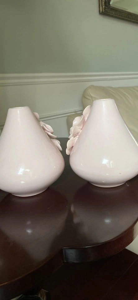 Two 3D Floral Ceramic Bud Vases - Light Pink - photo 2