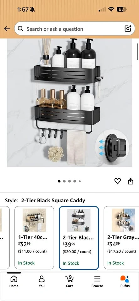 Suction Cup Shower Caddy, 2-Pack Shelf Organizer