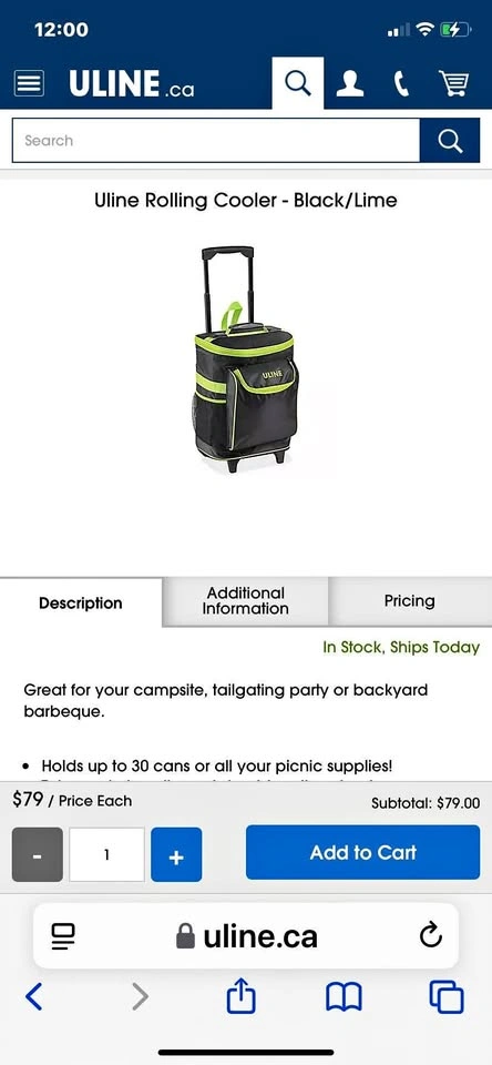 ULINE ROLLING COOLER FOR SALE !!