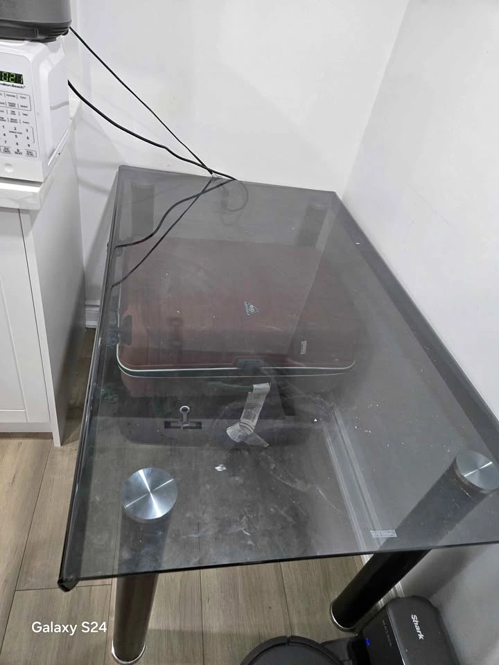 Tempered Glass Top Table with Black Metal Legs