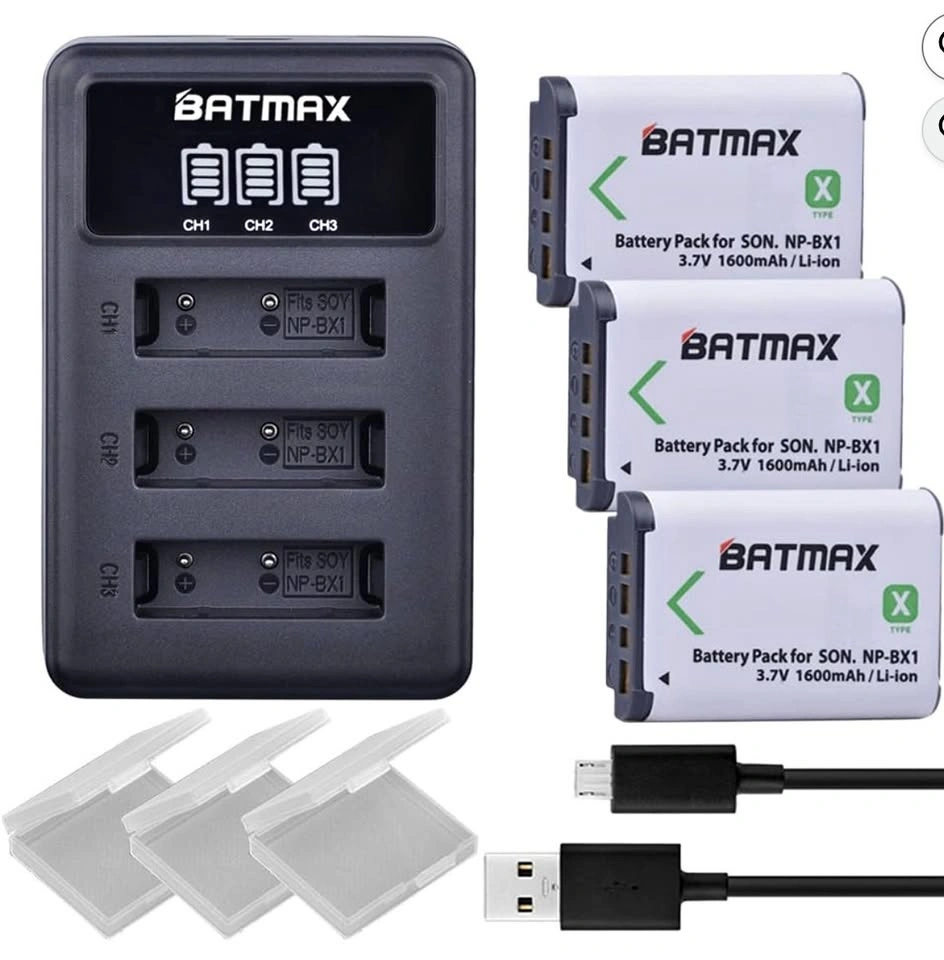 Batmax 3Pcs NP-BX1 Battery (1600mAh) + LED USB 3-Slot Charger