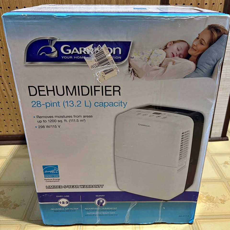 NEW IN BOX Garrison 28-Pint Dehumidifier – Covers 1,200 sq. ft.