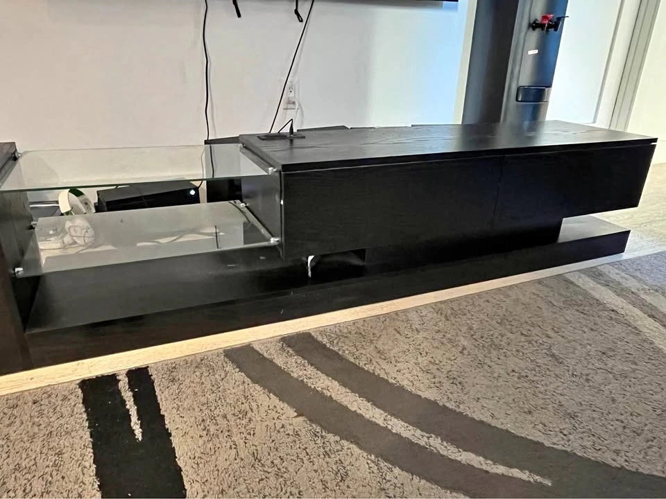 Black TV Stand Media Console Glass Shelves