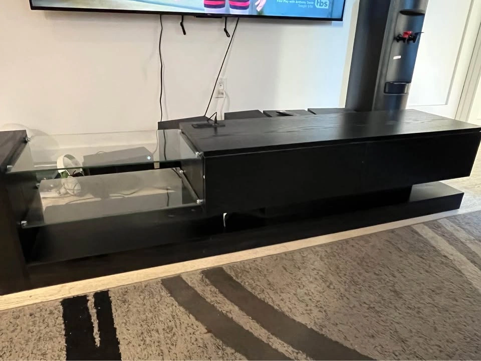 Black TV Stand Media Console Glass Shelves - photo 2