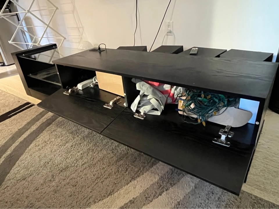 Black TV Stand Media Console Glass Shelves - photo 3