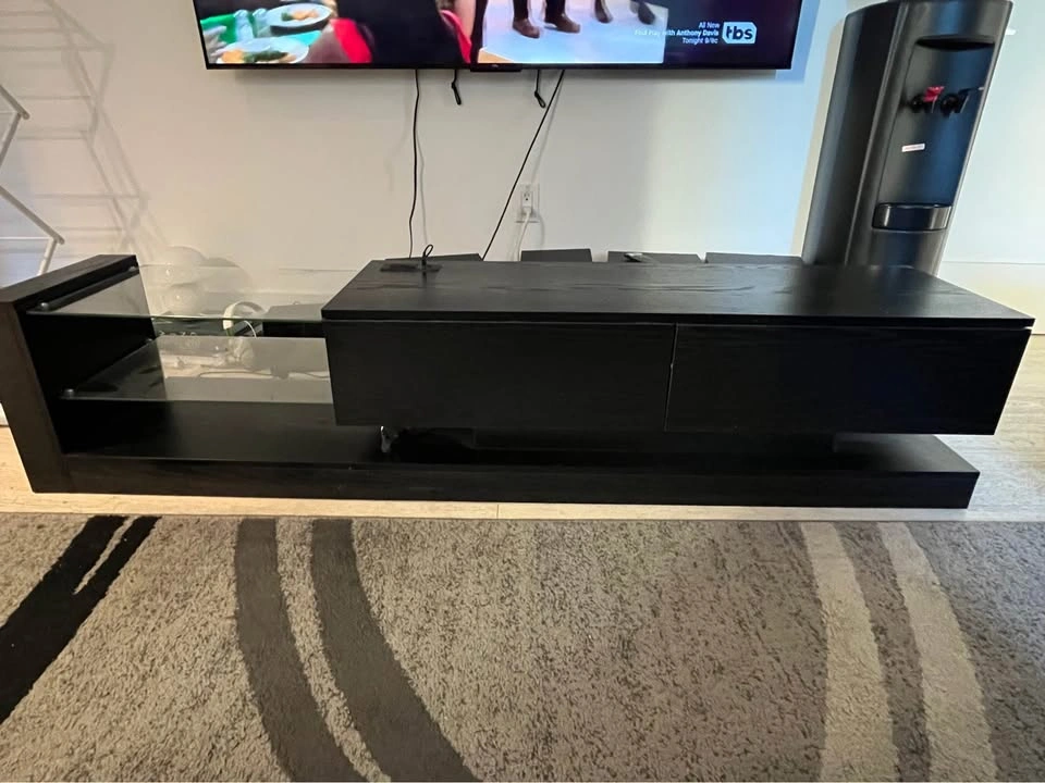 Black TV Stand Media Console Glass Shelves - photo 5