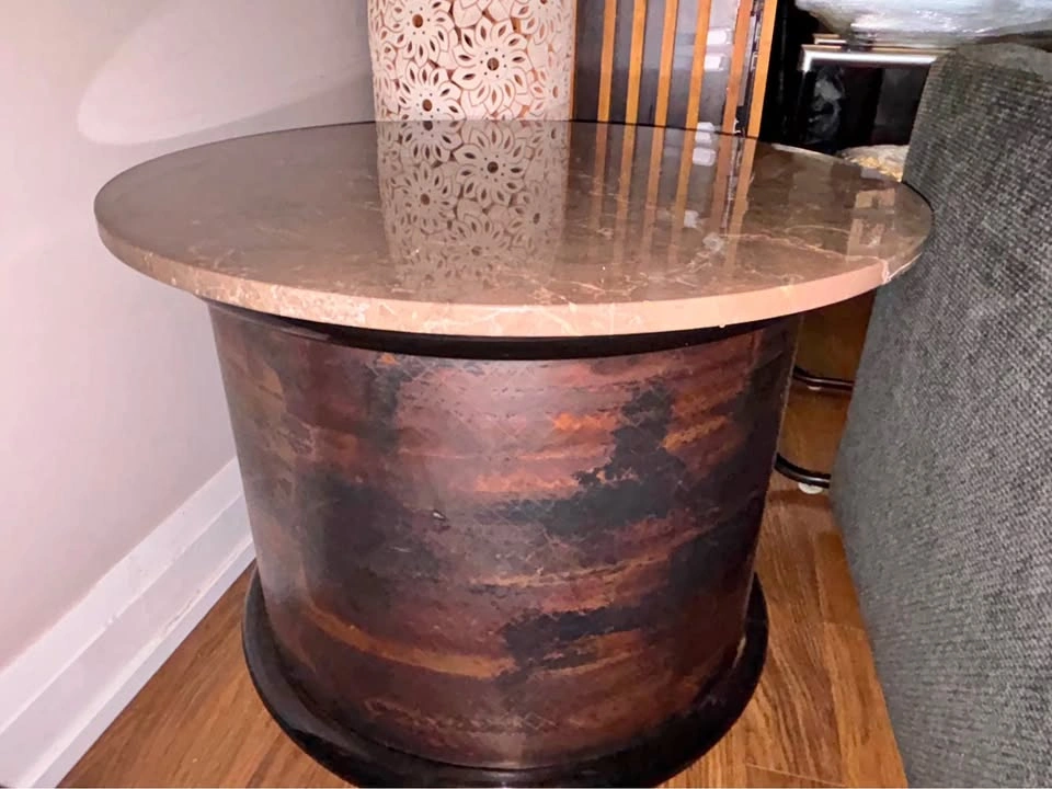 Round Marble Top Drum Side Table