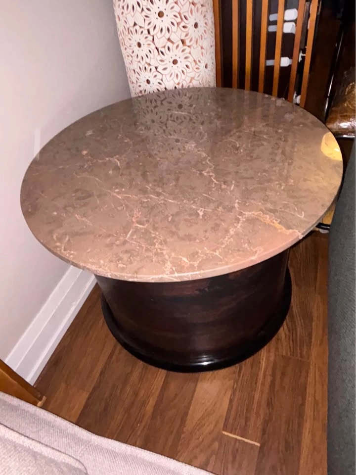 Round Marble Top Drum Side Table - photo 2