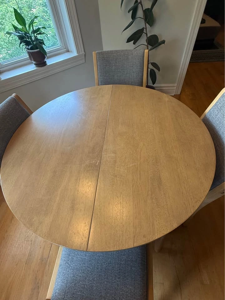 Extendable Dining Table Natural Wood with 4 Gray Upholstered Cha - photo 2