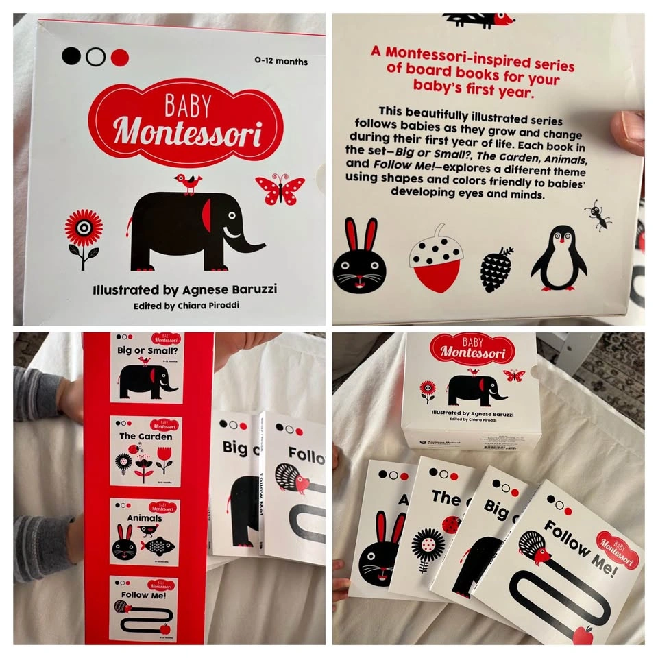 Baby Montessori Board Books Set of 4, 0-12 Months