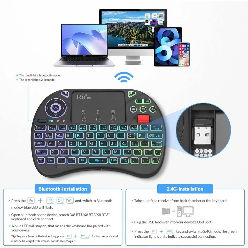 Brand New Rii X8 Mini Wireless Keyboard With Touchpad - photo 4