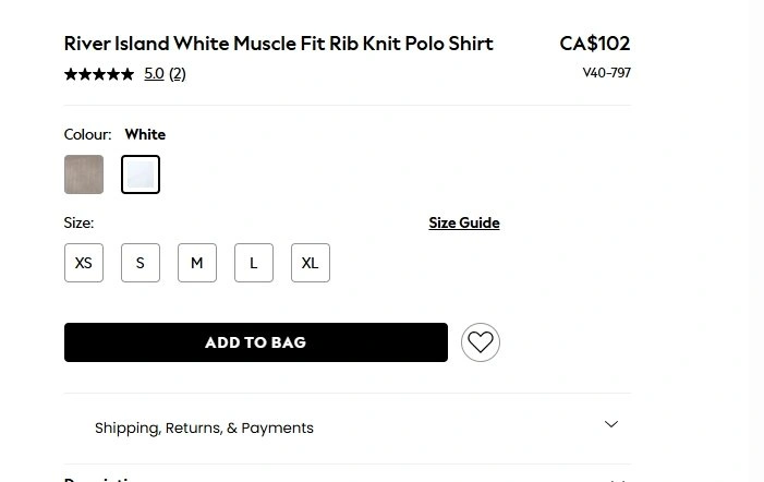 NEW River Island London Off-White Polo XXL XL (Ret $102) - photo 2