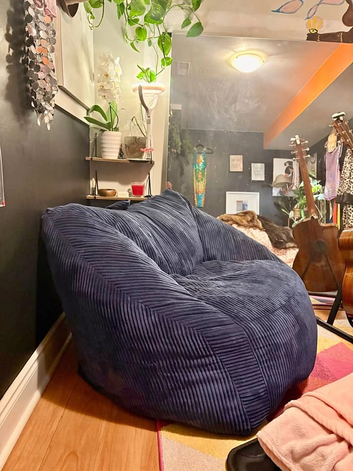 Navy Corduroy Lounge Chair / Memory Foam Bean Bag