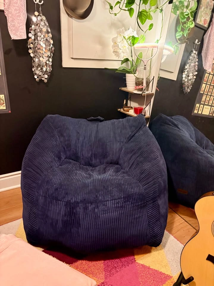 Navy Corduroy Lounge Chair / Memory Foam Bean Bag - photo 2