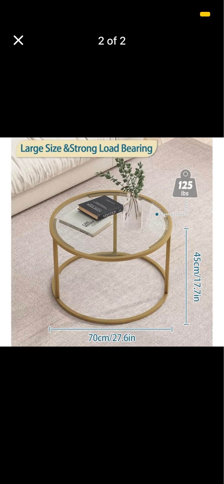 Modern Round Coffee Table - Glass Top & Gold Frame - photo 2