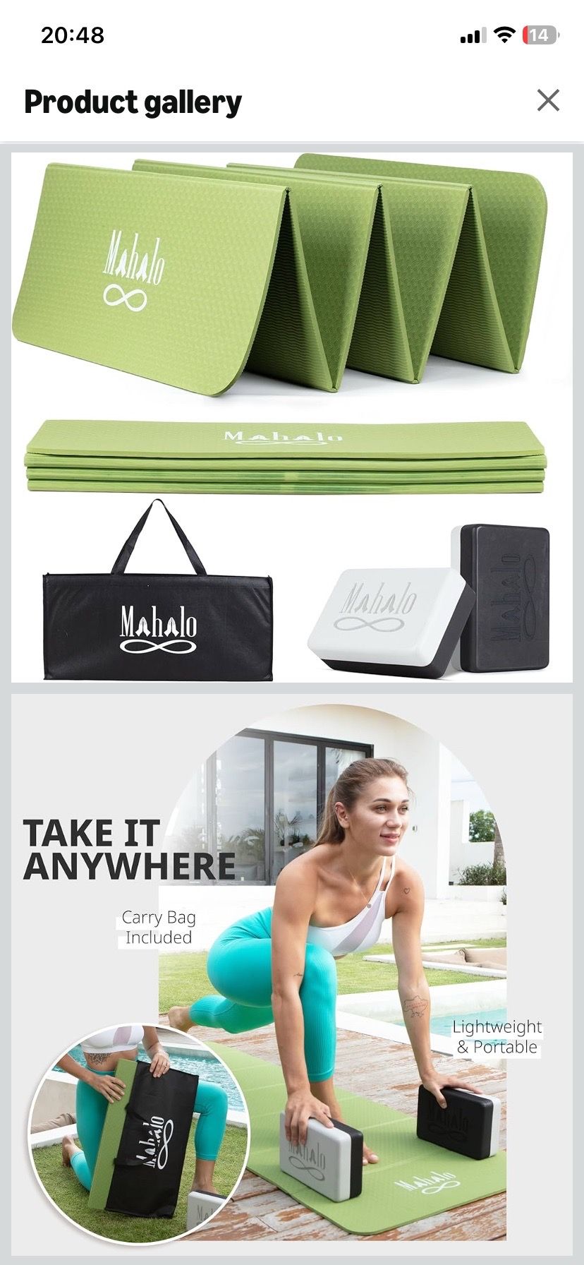 Yoga Mat with 2 Foam Bricks