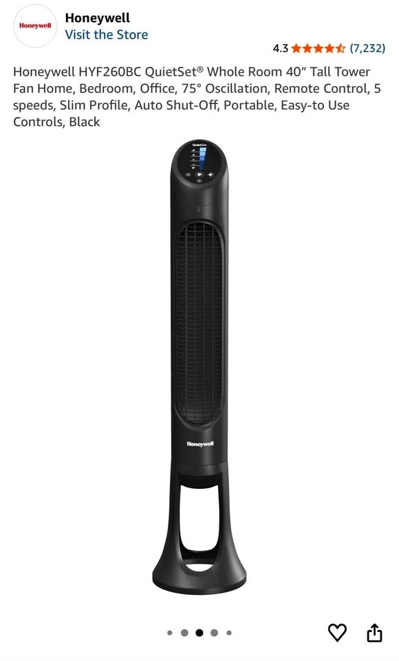 Honeywell QuietSet 40" Tall Tower Fan With Remote