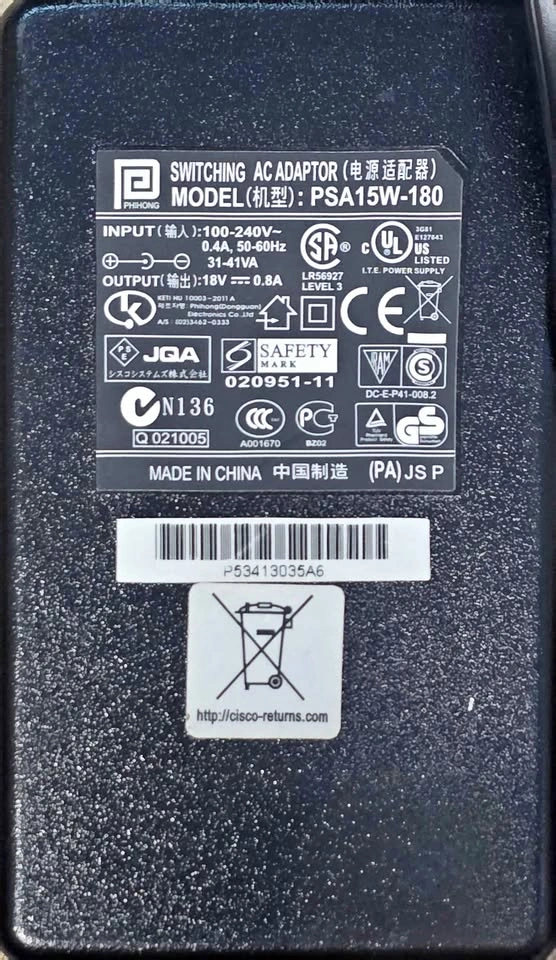 Phihong PSA15W-180 AC Adapter