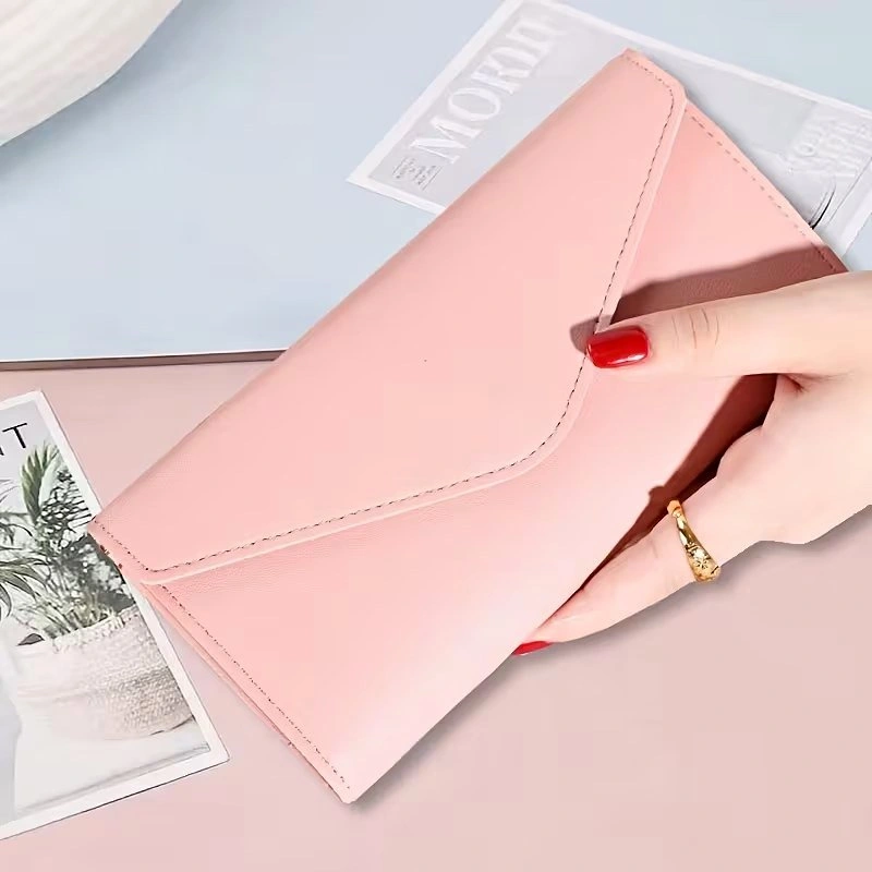Classic Leather Envelope Clutch Wallet – Elegant Tri-Fold Purse