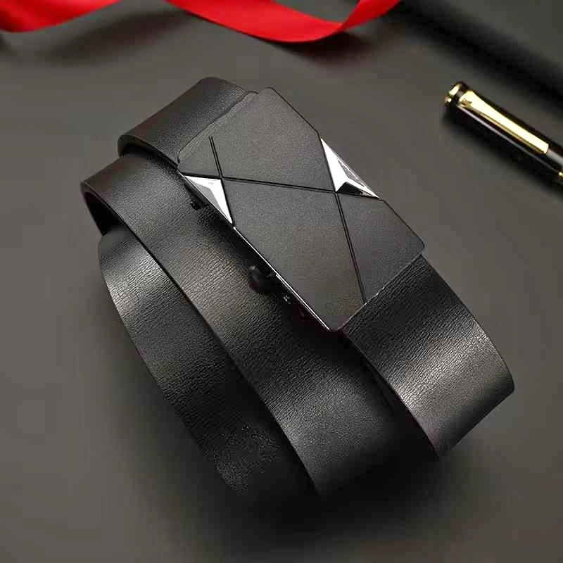 Men's Black Leather Automatic Ratchet Belt