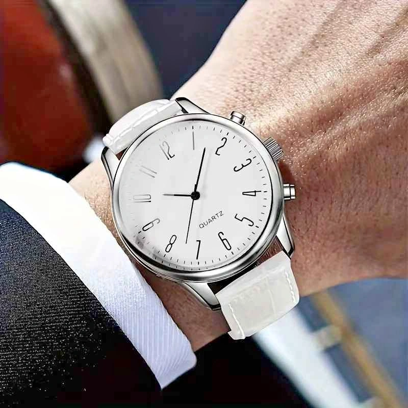 White Quartz Watch with Leather Strap