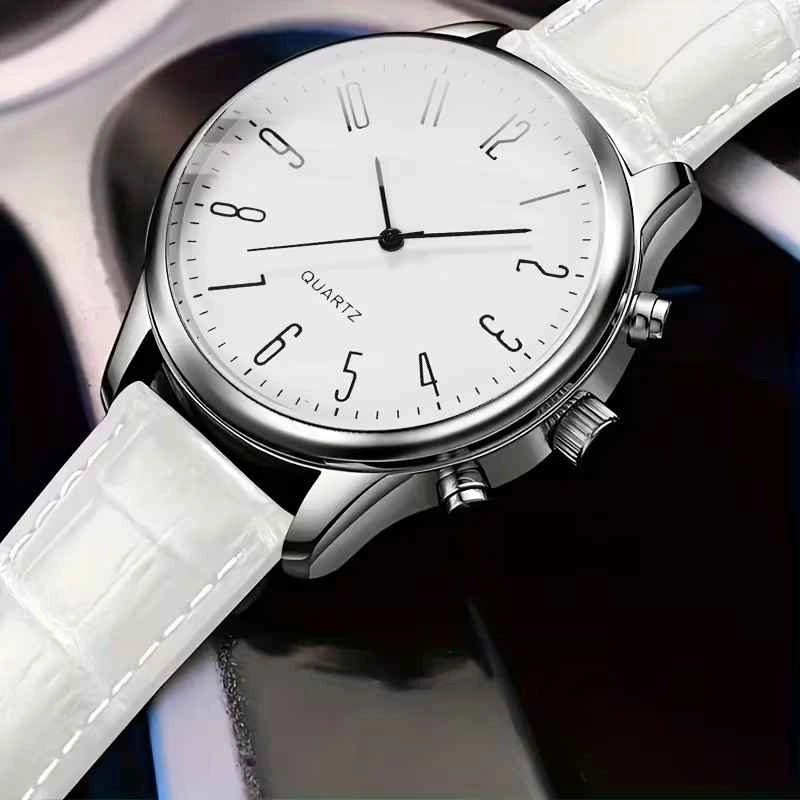 White Quartz Watch with Leather Strap - photo 3