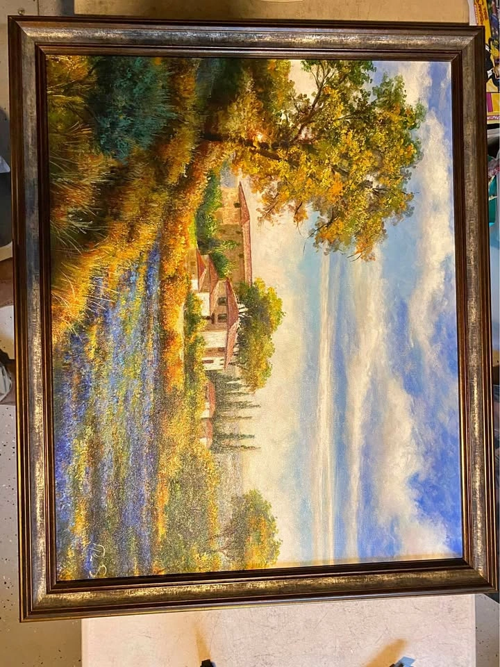 Hand painted canvas, recently framed.