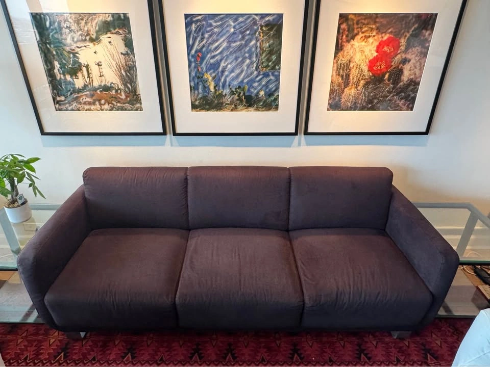 Modern Black Suede Sofa Couch - photo 2