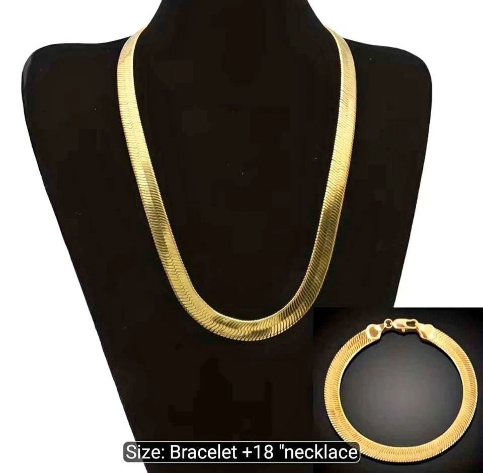 2pcs Necklace & Bracelet Set Golden Plated Flat Snake Bone
