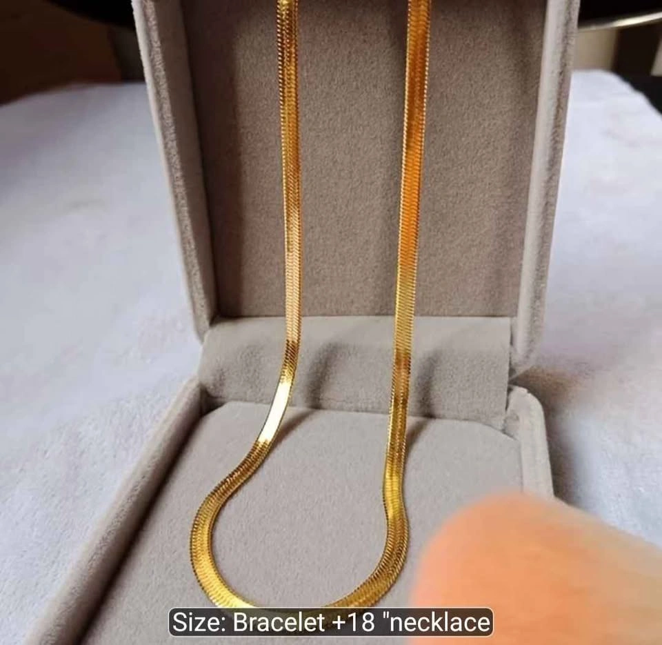 2pcs Necklace & Bracelet Set Golden Plated Flat Snake Bone - photo 3