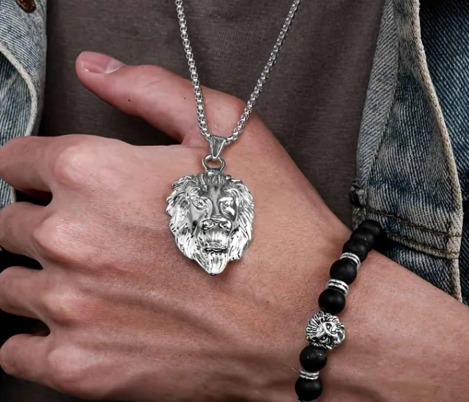 3pcs Men's Watch Set with Lion Head Pendant Necklace & Bracelet - photo 3