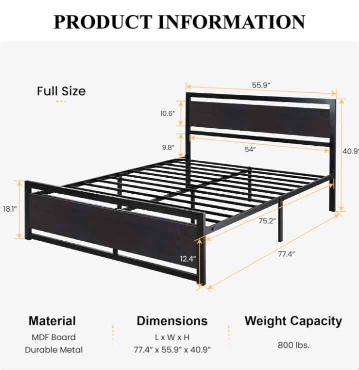 Full-Size Platform Bed – Black - photo 3