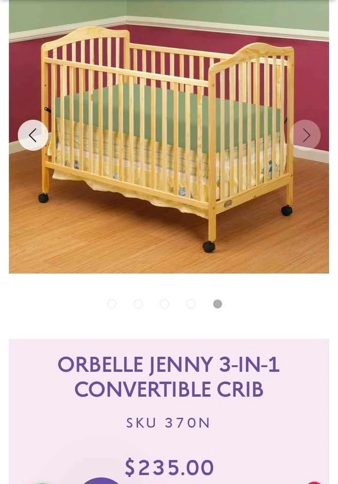BRAND NEW Orbelle Jenny 3-in-1 Convertible Crib w/mattress - photo 2